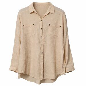 Free People Yellow Button Down Size M Oversized Gauze Shirt Tunic Boho Beach